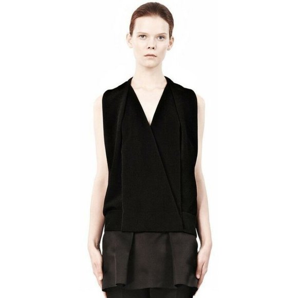 NEW ALEXANDER WANG $890 Stingray Embossed Criss Cross Top Blouse US 2 Black BNWT - Picture 1 of 11